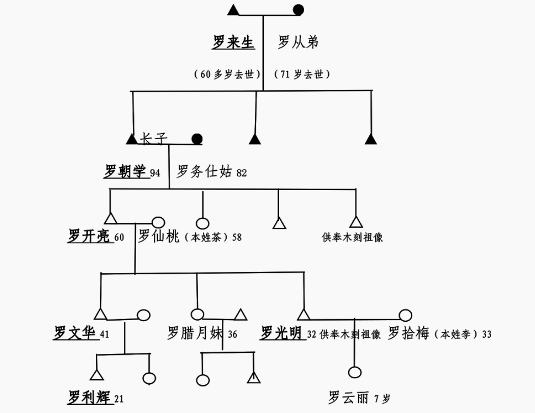 罗开亮亲属关系及“阿闭”(毕摩)传承谱系(名字下划线为传承人).png 罗开亮亲属关系及“阿闭”(毕摩)传承谱系(名字下划线为传承人).png